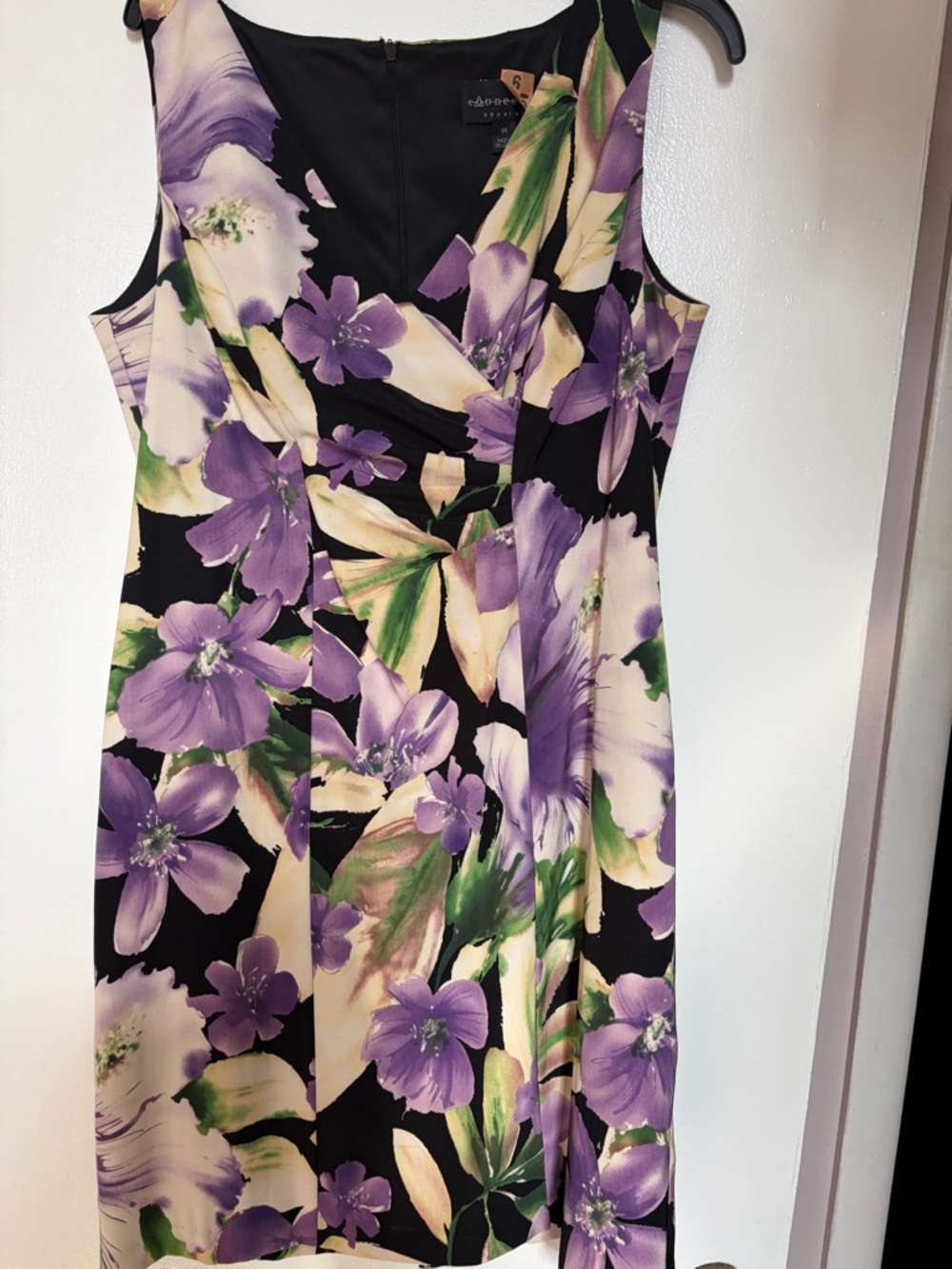 Ann Taylor Black Floral Midi Dress with Purple and Cream Blooms